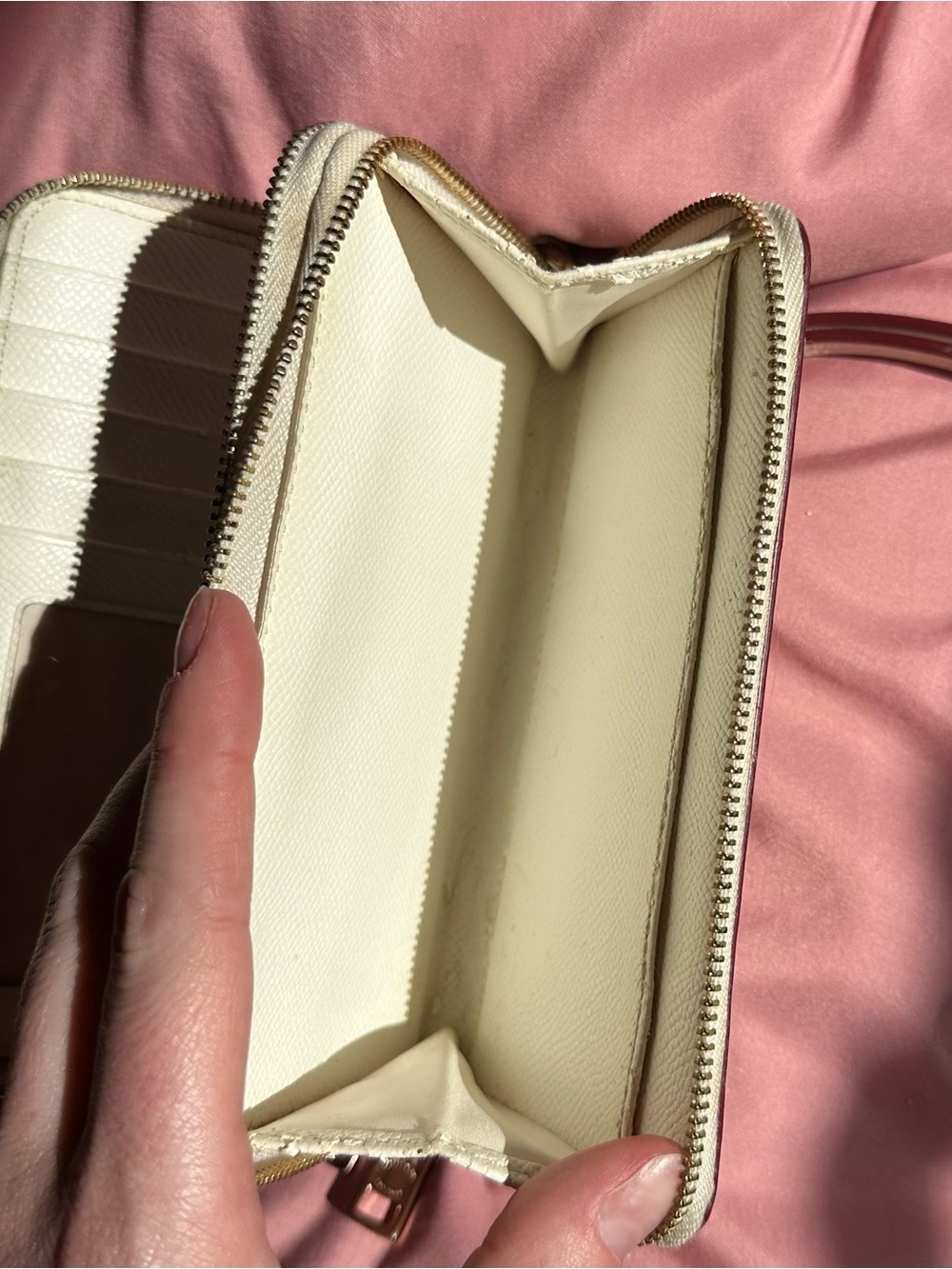 Coach Chalk Embossed Signature Leather Double Zip Wristlet Wallet White - Picture 10 of 10